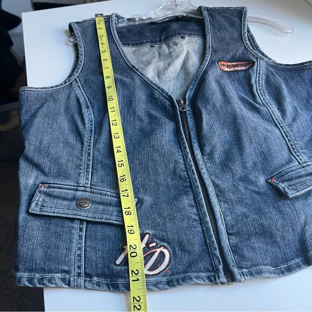 Harley Davidson Denim Zip Blue Motorcycle Patch Vest Large - Picture 8 of 8